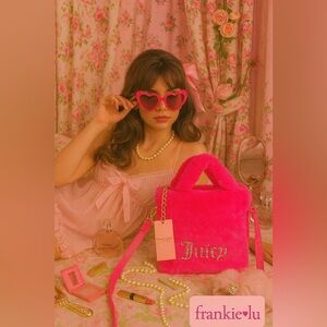 Juicy Couture Free Love Faux Fur Mini Tote NWT | Pink Rhinestone Logo Crossbody